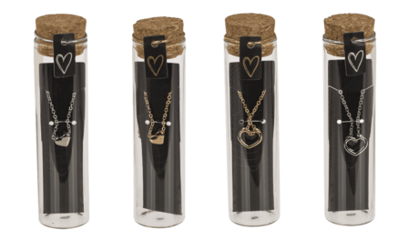 Ketting in Glazen Flesje met Kurk &ndash; 6 Stijlen in Zilver &amp; Goud