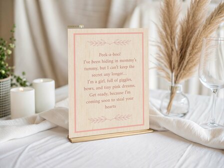 Peek-a-boo! &ndash; Houten Kaart A5 | Baby Girl Announcement