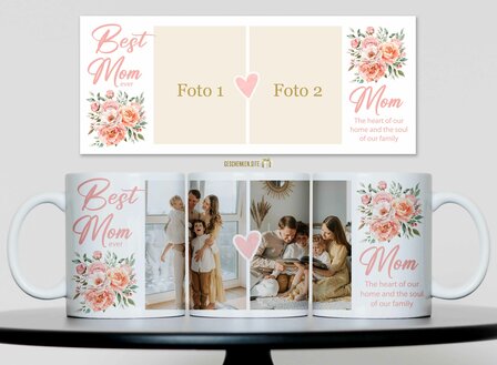 Best Mom Ever Mok Roze &ndash; Gepersonaliseerd met 2 Foto&rsquo;s (11oz)