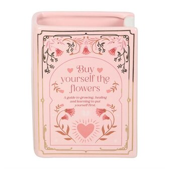 The Book Club Boekvormige Vaas &ndash; Pink &ldquo;Buy Yourself the Flower&rdquo;
