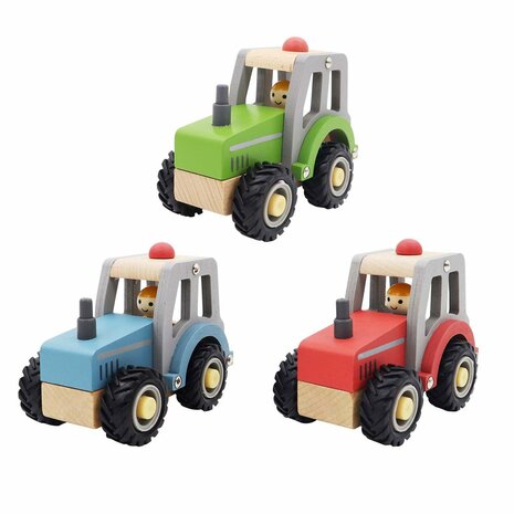 Houten Tractor – Rood / Groen / Blauw | Duurzaam Speelgoed