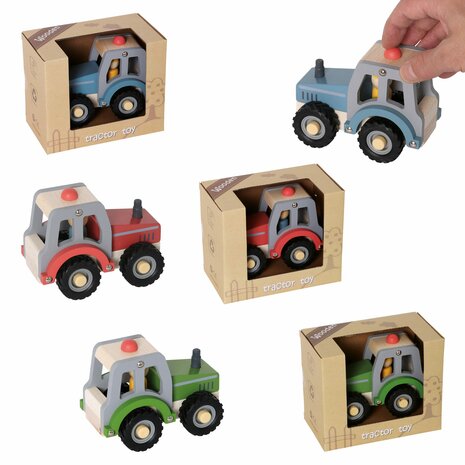 Houten Tractor – Rood / Groen / Blauw | Duurzaam Speelgoed