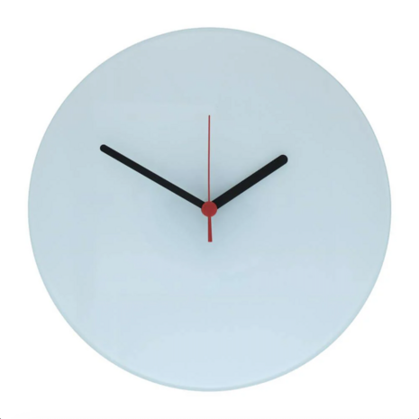 Glazen Wandklok Rond &ndash; Zwarte & Rode Wijzers