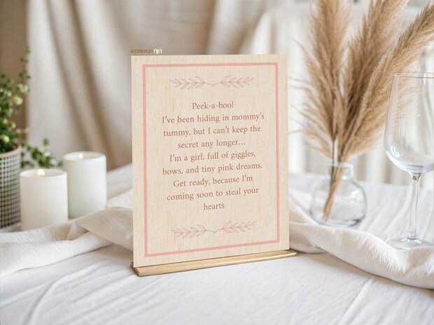 Peek-a-boo! &ndash; Houten Kaart A5 | Baby Girl Announcement