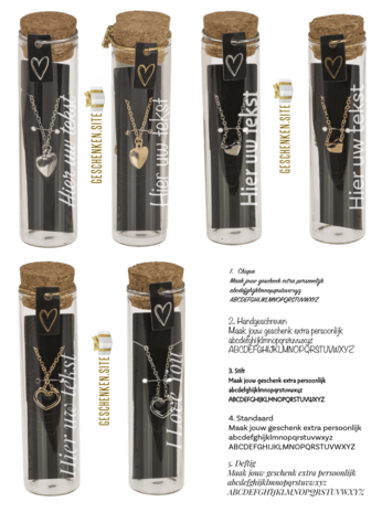 Ketting in Glazen Flesje met Kurk &ndash; 6 Stijlen in Zilver & Goud