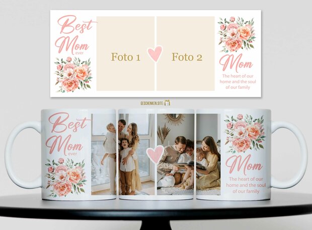 Best Mom Ever Mok Roze &ndash; Gepersonaliseerd met 2 Foto&rsquo;s (11oz)