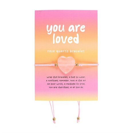 You Are Loved Armband &ndash; Rozenkwarts Hart 