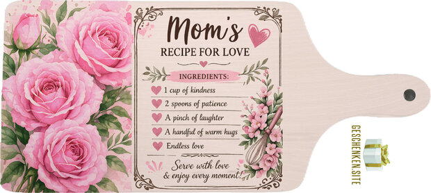 Mom&rsquo;s Recipe Borrelplank &ndash; Beukenhout met Liefdevolle Tekst