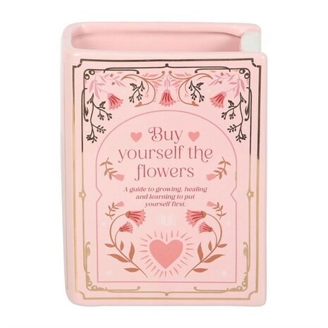 The Book Club Boekvormige Vaas &ndash; Pink &ldquo;Buy Yourself the Flower&rdquo;