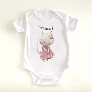 Baby rompertje korte mouw kat met Naam 