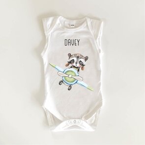 Baby romper without sleeves Airplane with name