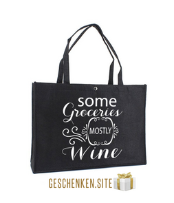 Black felt bag 'Some groceries mostly wine'