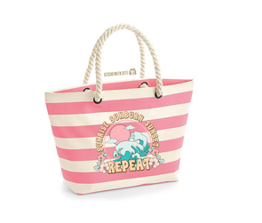 Beach bag Neutral/Pink ‘Sunrise, Sunburn, Sunset, Repeat’