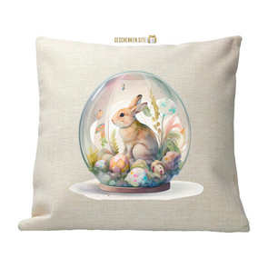 rabbit-in-globe-easter-001 Kussensloop - Polylinnen - 40 x 40 cm