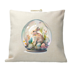rabbit-in-globe-easter-003 Kussensloop - Polylinnen - 40 x 40 cm
