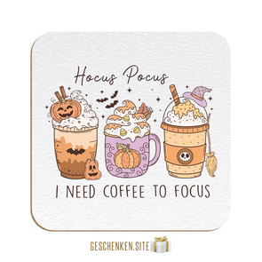 RHLW019-Hocus Pocus I Need Coffee To Focus Onderzetter Wit textuur - 90 x 90 x 3,18 mm - Hardboard