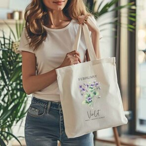 Recycled Cotton Tote met Geboortebloem Opdruk} Recycled Cotton Tote met Geboortebloem Opdruk