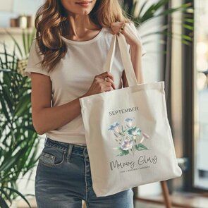 Recycled Cotton Tote met Geboortebloem Opdruk} Recycled Cotton Tote met Geboortebloem Opdruk