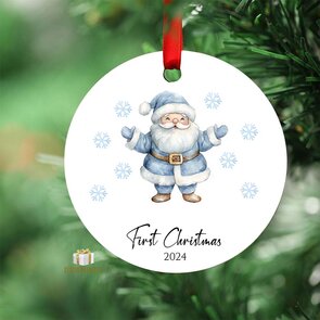 First Christmas 2024 blauwe Kerstman - Rond MDF Kerstornament
