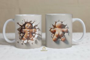 Gingerbread Man 3D Mok 11oz Wit} Gingerbread Man 3D Mok 11oz Wit