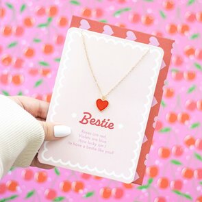 Emaille hartketting voor beste vriendin  – Valentijnskaart met Ketting
